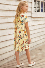 Load image into Gallery viewer, Girls Floral Round Neck Short Sleeve Dress with Pockets
