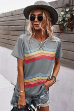 Load image into Gallery viewer, Multicolored Chevron Stripe Round Neck Side Slit T-Shirt
