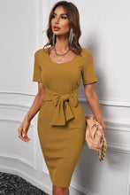 Load image into Gallery viewer, Tied Short Sleeve Scoop Neck T-Shirt Dress
