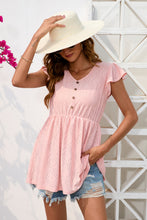 Load image into Gallery viewer, Decorative Button V-Neck Cap Sleeve Blouse
