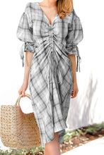 Load image into Gallery viewer, Plus Size Plaid Drawstring Detail Flounce Sleeve Dress

