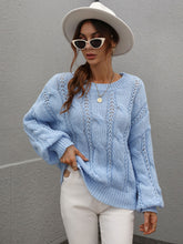 Load image into Gallery viewer, Cable-Knit Openwork Round Neck Sweater
