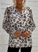 Load image into Gallery viewer, Leopard Button Down Ruched Flounce Sleeve Top
