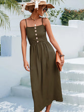 Load image into Gallery viewer, Decorative Button Spaghetti Strap Midi Dress
