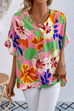 Load image into Gallery viewer, Floral Print V-Neck Short Raglan Sleeve Blouse
