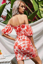 Load image into Gallery viewer, Off-Shoulder Floral Print Balloon Sleeve Dress
