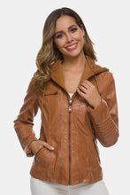 Load image into Gallery viewer, Zipper Front Hooded PU Leather Jacket
