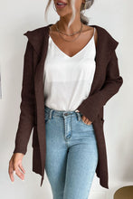 Load image into Gallery viewer, Ribbed Open Front Hooded Cardigan with Pockets
