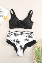 Load image into Gallery viewer, Two-Tone Crisscross Frill Trim Two-Piece Swimsuit
