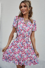 Load image into Gallery viewer, Floral Tie-Neck Flutter Sleeve Mini Dress

