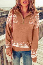 Load image into Gallery viewer, Zip-Up Mock Neck Dropped Shoulder Pullover Sweater
