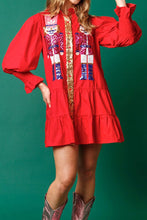 Load image into Gallery viewer, Full Size Nutcracker Sequin Lantern Sleeve Tiered Dress
