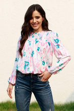 Load image into Gallery viewer, Floral Smocked Balloon Sleeve Round Neck Blouse
