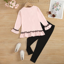 Load image into Gallery viewer, Girls Cat Graphic Ruffle Hem Top and Pants Set
