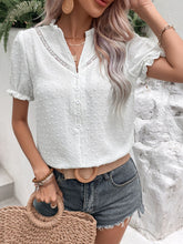 Load image into Gallery viewer, Swiss Dot Buttoned Puff Sleeve Blouse
