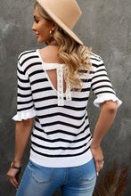 Load image into Gallery viewer, Striped Tie Back Flare Sleeve Knit Top
