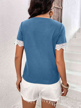 Load image into Gallery viewer, Decorative Button Spliced Lace Short Sleeve Top
