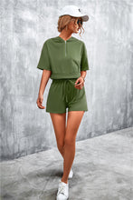 Load image into Gallery viewer, Half Zip Cropped Hooded T-Shirt and Shorts Set
