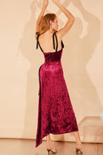 Load image into Gallery viewer, Two-Tone Tie-Shoulder Cutout Asymmetrical Velvet Dress
