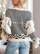 Load image into Gallery viewer, Geometric Fringe Detail V-Neck Sweater
