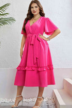 Load image into Gallery viewer, Belted Frill Trim Flutter Sleeve Dress
