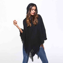 Load image into Gallery viewer, Openwork Fringe Hem Hooded Poncho
