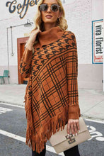 Load image into Gallery viewer, Houndstooth Turtleneck Fringe Hem Poncho
