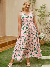 Load image into Gallery viewer, Plus Size Floral Frill Trim Spaghetti Strap Maxi Dress
