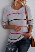 Load image into Gallery viewer, Striped Ribbed Round Neck Long Sleeve Sweater
