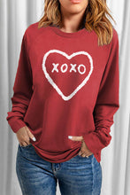 Load image into Gallery viewer, XOXO Heart Round Neck Sweatshirt
