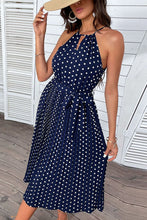 Load image into Gallery viewer, Polka Dot Tie-Waist Sleeveless Midi Dress
