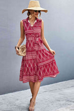 Load image into Gallery viewer, Printed Button Front Tie-Waist Sleeveless Collared Dress
