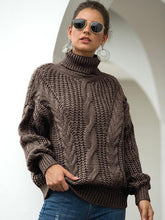 Load image into Gallery viewer, Turtleneck Cable-Knit Dropped Shoulder Sweater
