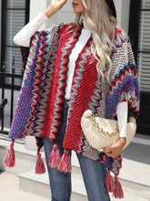 Load image into Gallery viewer, Striped Open Front Poncho with Tassels
