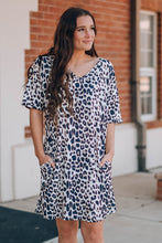 Load image into Gallery viewer, Leopard V-Neck Short Sleeve Mini Dress with Pockets
