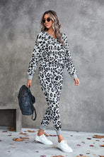 Load image into Gallery viewer, Leopard V-Neck Dropped Shoulder Loungewear Set
