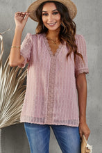 Load image into Gallery viewer, Swiss Dot Lace Trim Plunge Blouse
