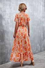 Load image into Gallery viewer, Floral Buttoned Drawstring Waist Tiered Dress
