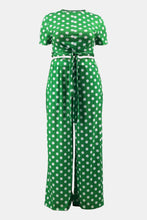 Load image into Gallery viewer, Plus Size Polka Dot Round Neck Top and Wide Leg Pants Set
