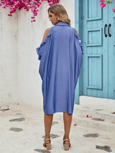 Load image into Gallery viewer, Ruffled Button Up Cold Shoulder Dress
