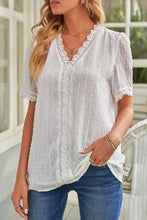 Load image into Gallery viewer, Swiss Dot Lace Trim Plunge Blouse
