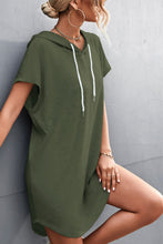Load image into Gallery viewer, Two-Tone Drawstring Detail Hooded Dress
