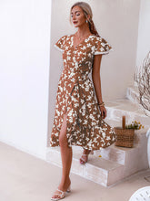 Load image into Gallery viewer, Floral Lace Trim Tie-Waist Surplice Wrap Dress

