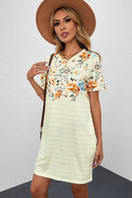 Load image into Gallery viewer, Floral Striped Short Sleeve Round Neck T-Shirt Dress
