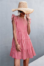 Load image into Gallery viewer, Gingham Ruffle Shoulder Tiered Dress
