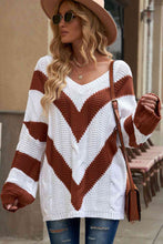 Load image into Gallery viewer, Woven Right Chevron Cable-Knit V-Neck Tunic Sweater
