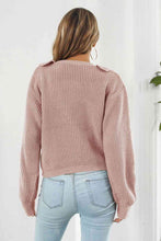 Load image into Gallery viewer, Ruffle Trim Button-Down Dropped Shoulder Sweater
