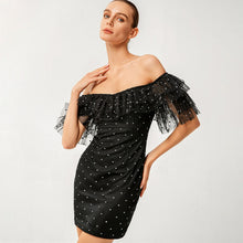 Load image into Gallery viewer, Polka Dot Off-Shoulder Spliced Mesh Dress
