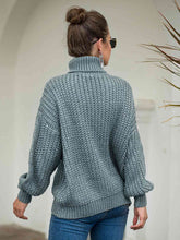 Load image into Gallery viewer, Turtleneck Cable-Knit Dropped Shoulder Sweater
