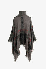 Load image into Gallery viewer, Plaid Turtleneck Raw Hem Poncho
